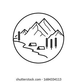 Mountain landscape and sky view line illustration