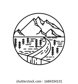 Mountain landscape and sky view line illustration