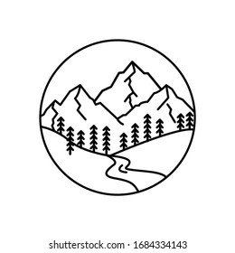 Mountain landscape and sky view line illustration