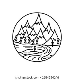 Mountain landscape and sky view line illustration