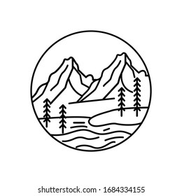 Mountain landscape and sky view line illustration