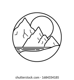 Mountain landscape and sky view line illustration