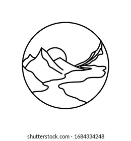 Mountain landscape and sky view line illustration