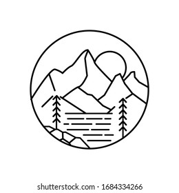 Mountain landscape and sky view line illustration