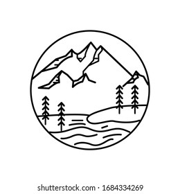 Mountain landscape and sky view line illustration