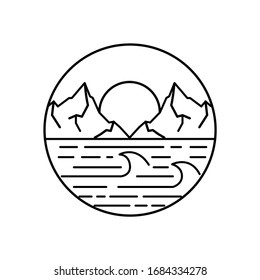 Mountain landscape and sky view line illustration