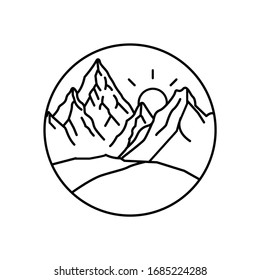 Mountain landscape and sky view line illustration
