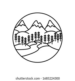 Mountain landscape and sky view line illustration