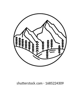 Mountain landscape and sky view line illustration