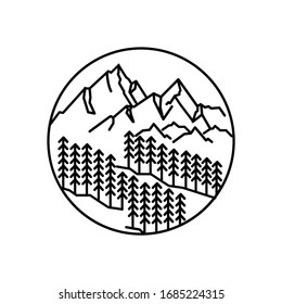 Mountain landscape and sky view line illustration