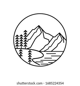 Mountain landscape and sky view line illustration