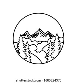 Mountain landscape and sky view line illustration