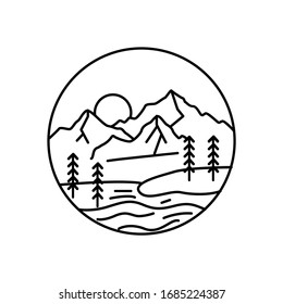 Mountain landscape and sky view line illustration