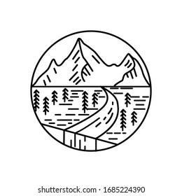 Mountain landscape and sky view line illustration