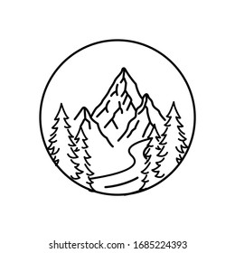 Mountain landscape and sky view line illustration