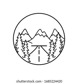 Mountain landscape and sky view line illustration