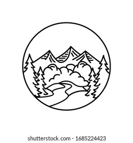 Mountain landscape and sky view line illustration
