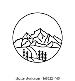 Mountain landscape and sky view line illustration