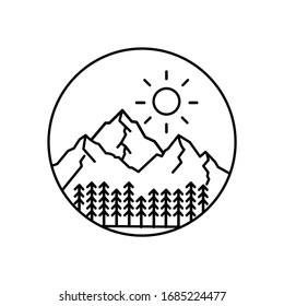Mountain landscape and sky view line illustration