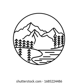 Mountain landscape and sky view line illustration