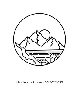 Mountain landscape and sky view line illustration