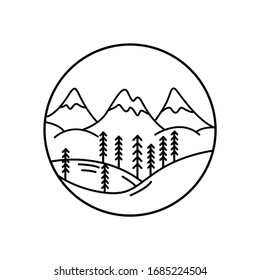 Mountain landscape and sky view line illustration
