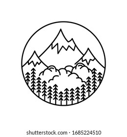 Mountain landscape and sky view line illustration