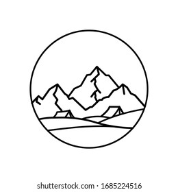 Mountain landscape and sky view line illustration
