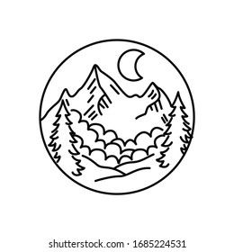 Mountain landscape and sky view line illustration
