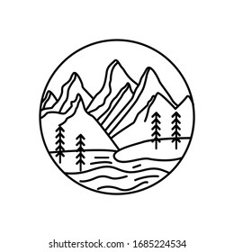 Mountain landscape and sky view line illustration