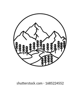 Mountain landscape and sky view line illustration