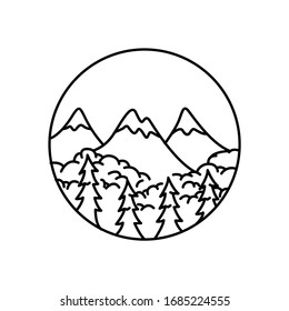 Mountain landscape and sky view line illustration