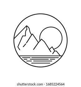Mountain landscape and sky view line illustration