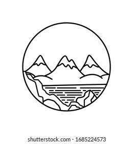 Mountain landscape and sky view line illustration