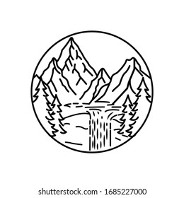 Mountain landscape and sky view line illustration