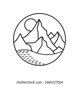 Mountain landscape and sky view line illustration