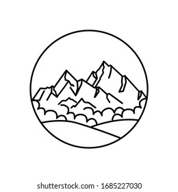 Mountain landscape and sky view line illustration