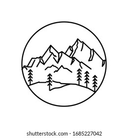 Mountain landscape and sky view line illustration