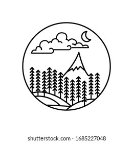 Mountain landscape and sky view line illustration
