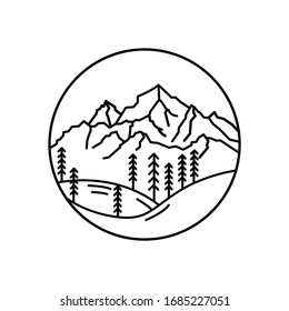 Mountain landscape and sky view line illustration