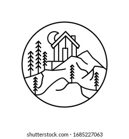 Mountain landscape and sky view line illustration