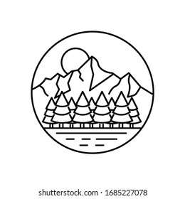 Mountain landscape and sky view line illustration