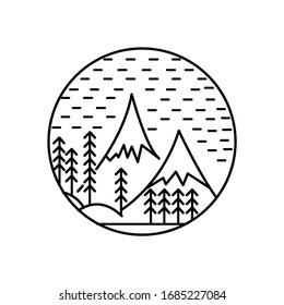 Mountain landscape and sky view line illustration