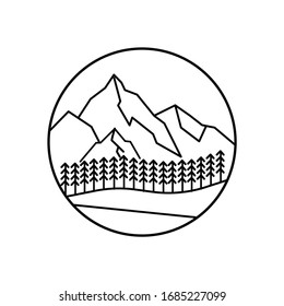 Mountain landscape and sky view line illustration
