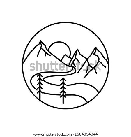 Mountain landscape and sky view line illustration