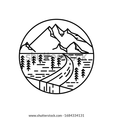 Mountain landscape and sky view line illustration