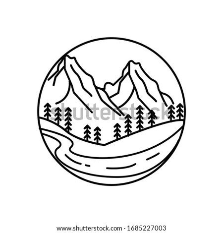 Mountain landscape and sky view line illustration