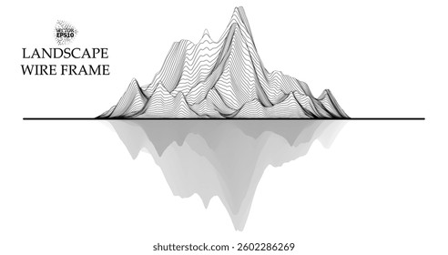 Mountain landscape in the style of wire-frame. The cosmic landscape of another planet