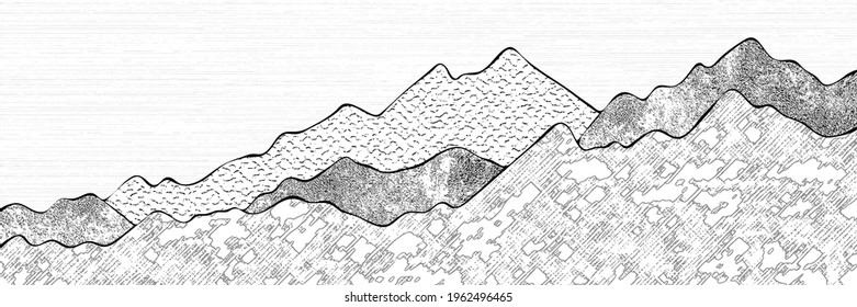 Mountain landscape stylization, banner. Imitation of mountain ranges, original textures.