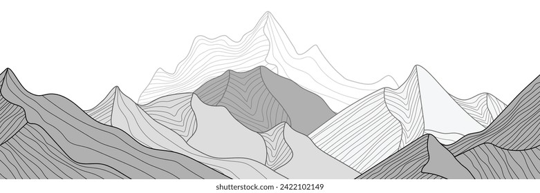 Mountain landscape stylization, line arts wallpaper, seamless border, banner